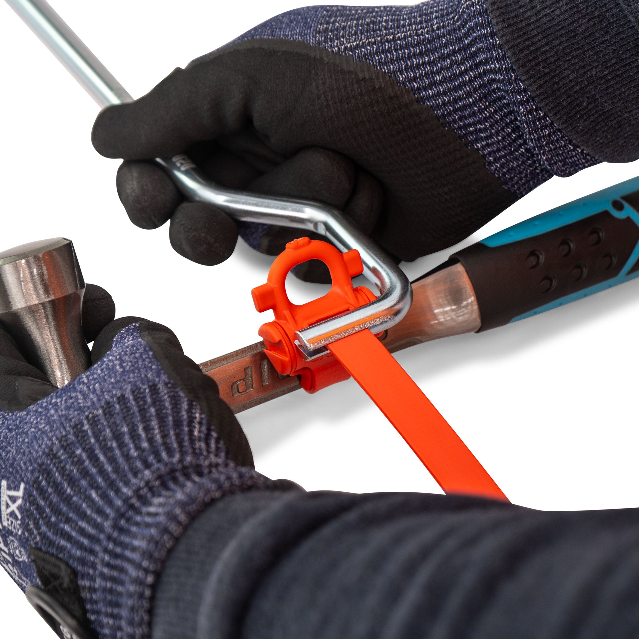 Detail close up of GrippTie Tool in use with GrippTie