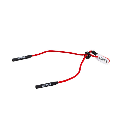 GRIPPS Safety Glasses Tether MKII open with view of silicone grips and adjustable cord lock. 
